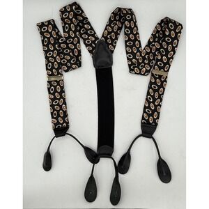 Vintage CAS Germany Men's Suspenders Adjustable Black W/Multicolor‎ Silk Leather
